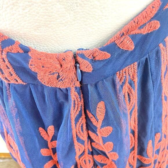 Magnolia Maxi Dress S Lace Embroidered Empire Waist Spaghetti Strap V Neck Navy - Picture 8 of 13